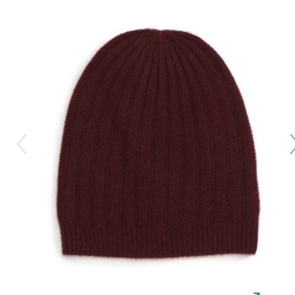 Halogen Accessories - Halogen 100% Cashmere Beanie in BURGUNDY